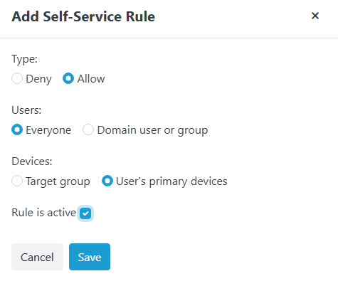 Patching: Add Self-Service Rule settings for limiting to a user's primary devices