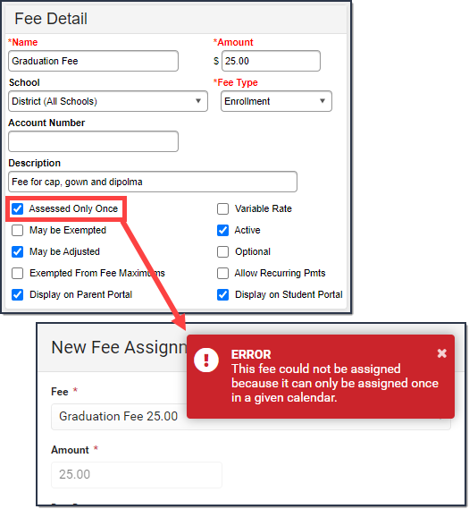 Screenshot of the assessed only once checkbox