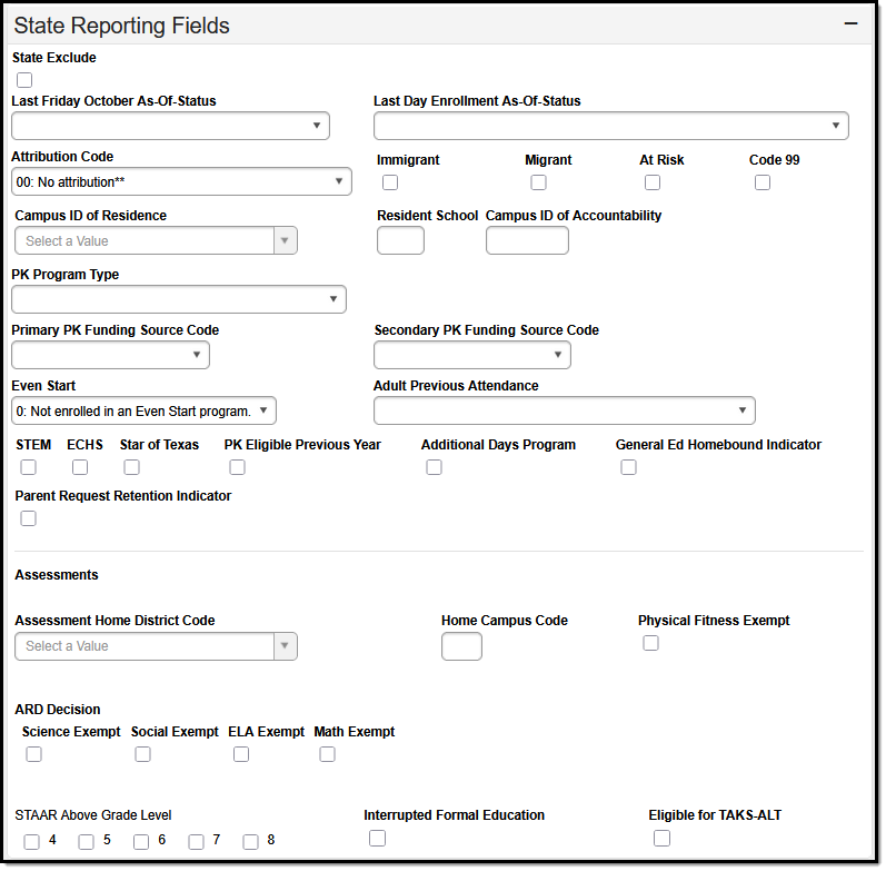 Image of the State Reporting Enrollment Editor.