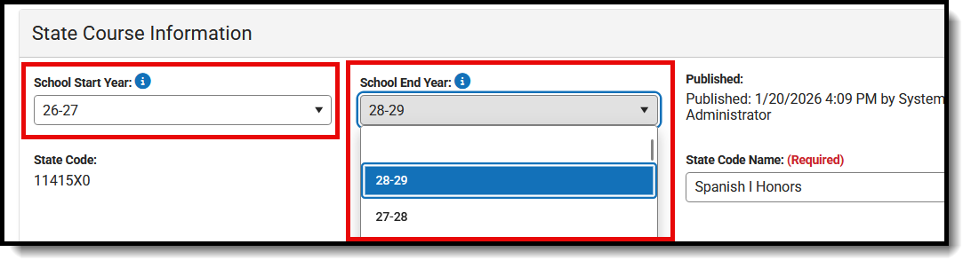 Screenshot of the Start Year and End Year Fields. 