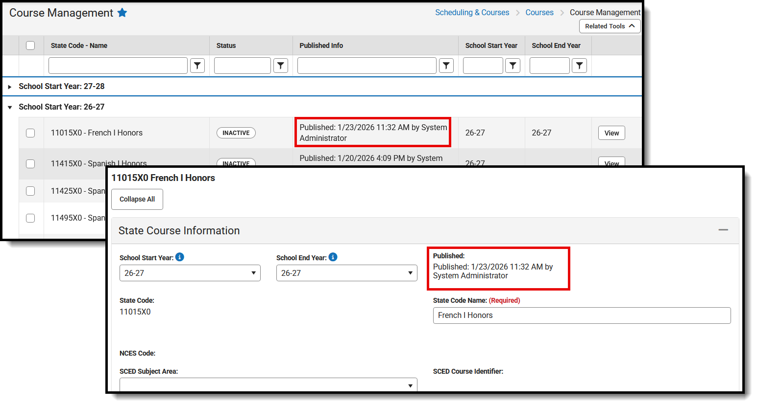 Screenshot of published detail for a state code. 