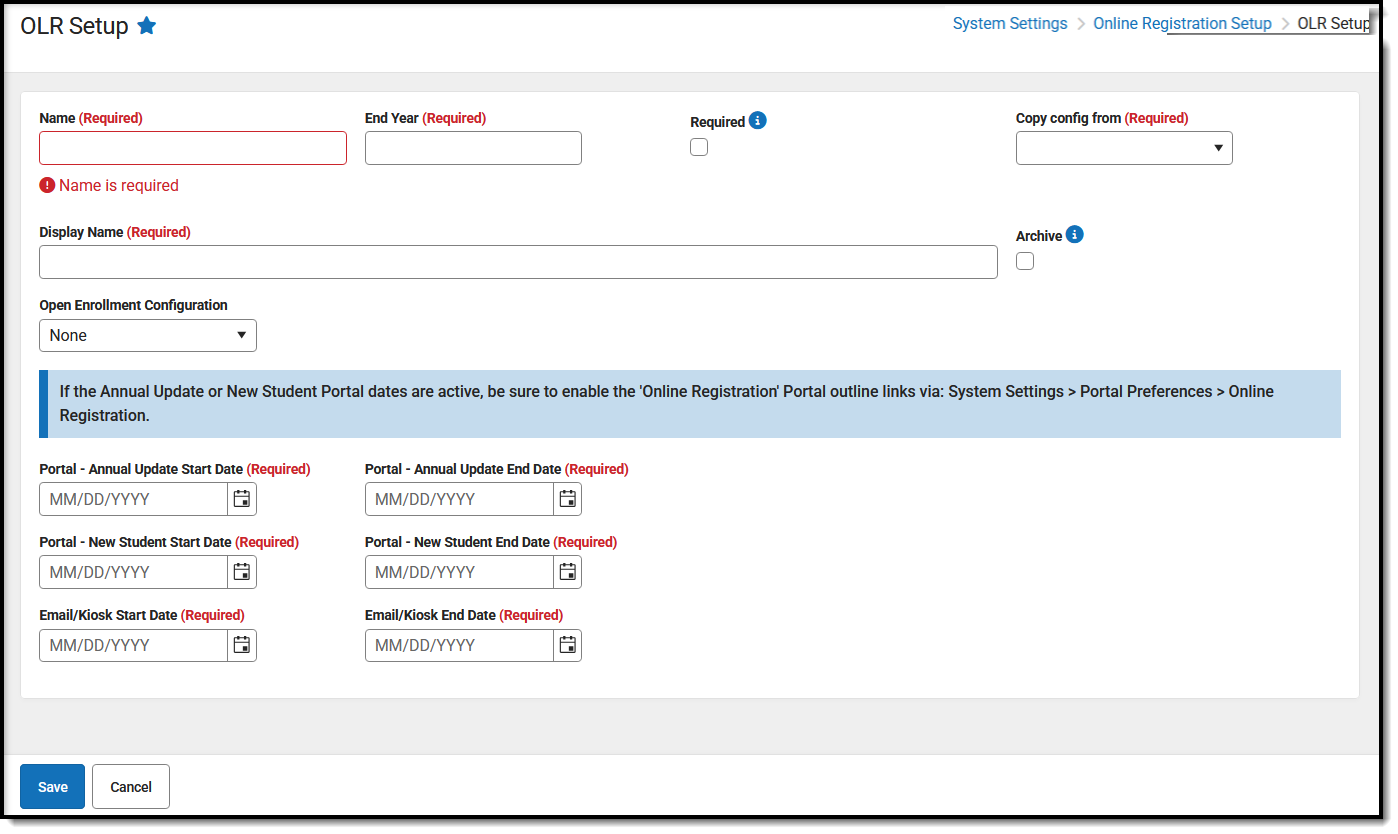 Screenshot of OLR Setup Details