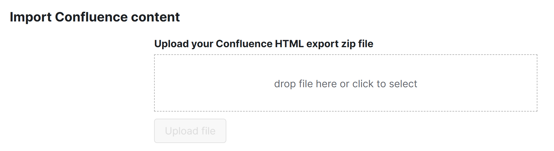 The Import Confluence content page