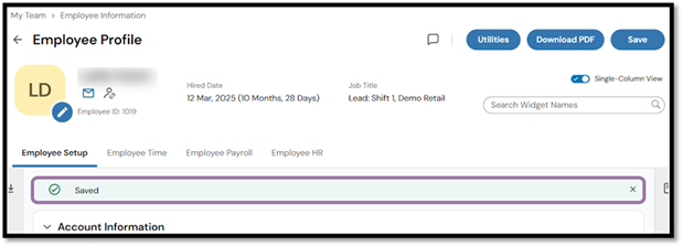 A confirmation message will appear on the page to indicate that your changes have been saved successfully.