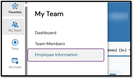 In the menu, navigate to My Team>Employee Information.
