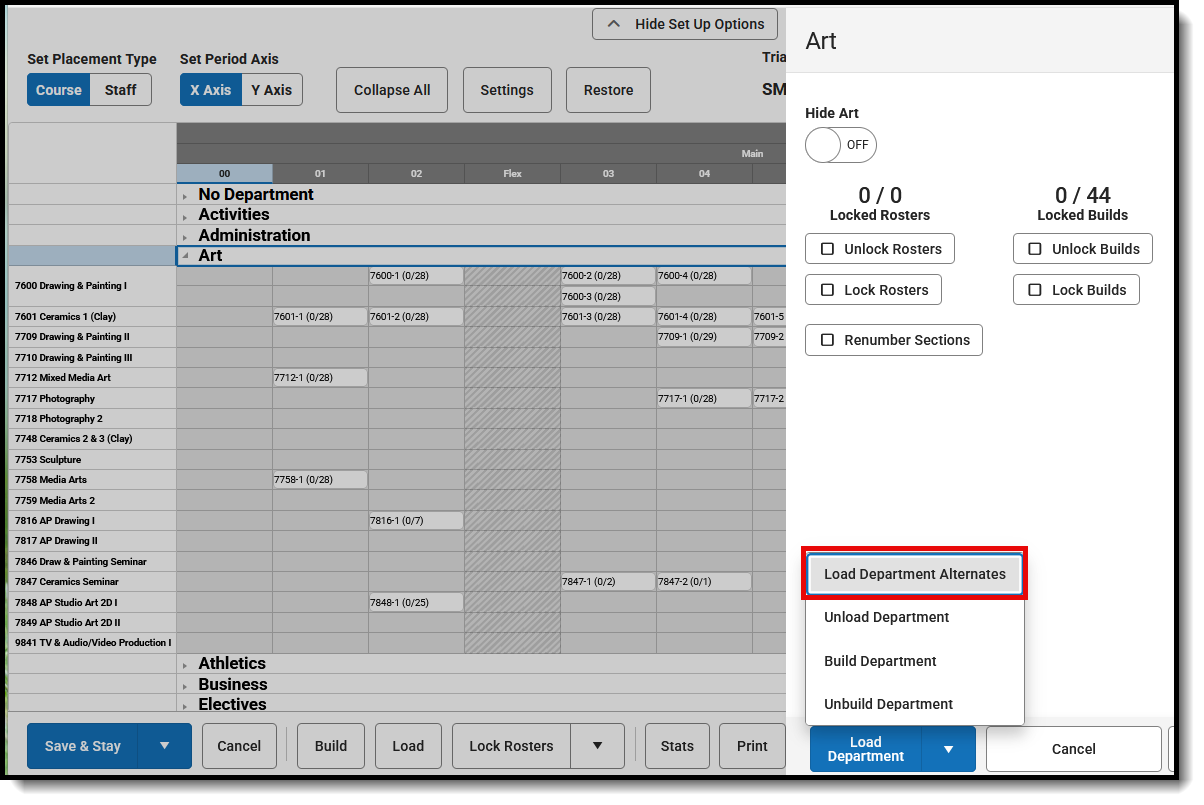 Screenshot of the Department Side Panel showing the Load Department options. 