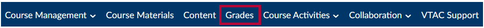 Course homepage view with an arrow pointing towards Grades tab in course navbar.