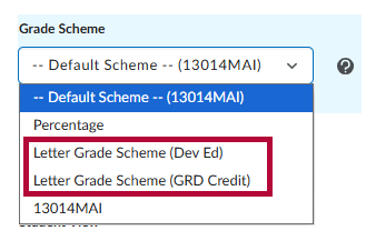 View of menu options under Grade Scheme.