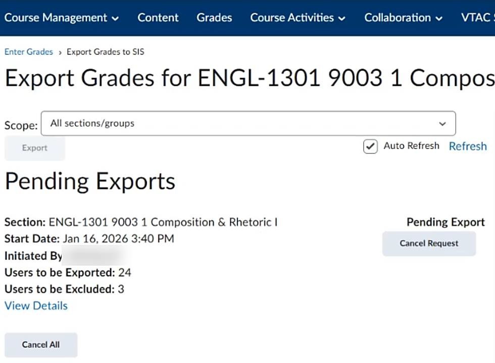 After clicking Export button, a Pending Exports page view load is shown.