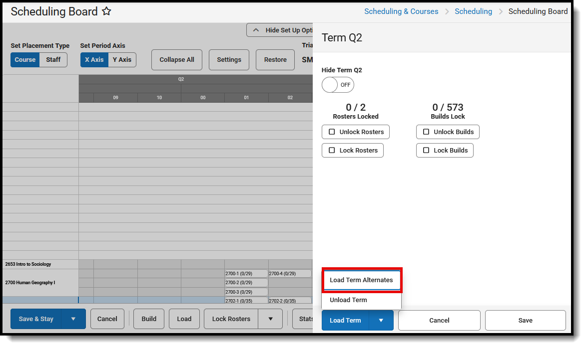 Screenshot of the Term Side Panel showing the Load Term options. 