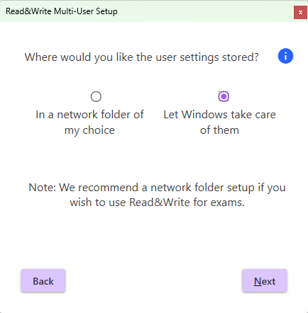 Read&Write Multi User Setup Tool where to save settings window