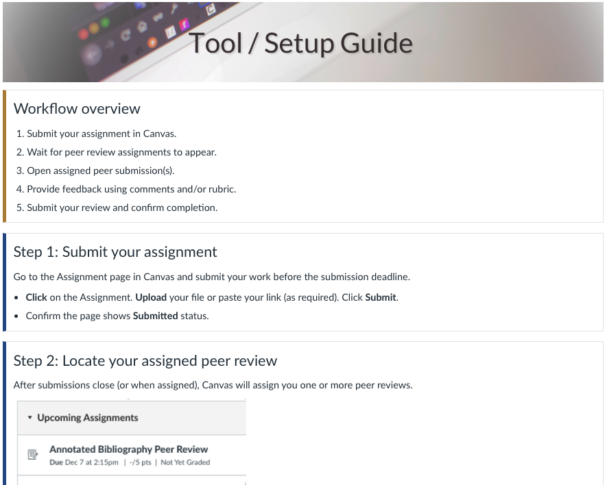 Preview of the Tool or Setup Guide template layout. Opens full-size preview in a new tab.