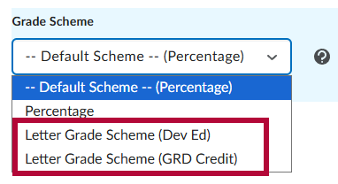 View of menu options under Grade Scheme.