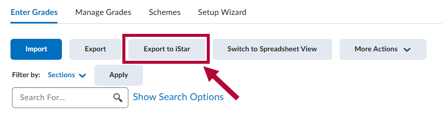 Back in Enter Grades tab page view, an arrow points towards Export to iStar button.
