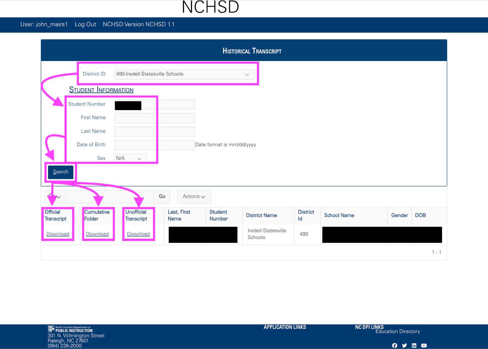 NCHSD search and download.