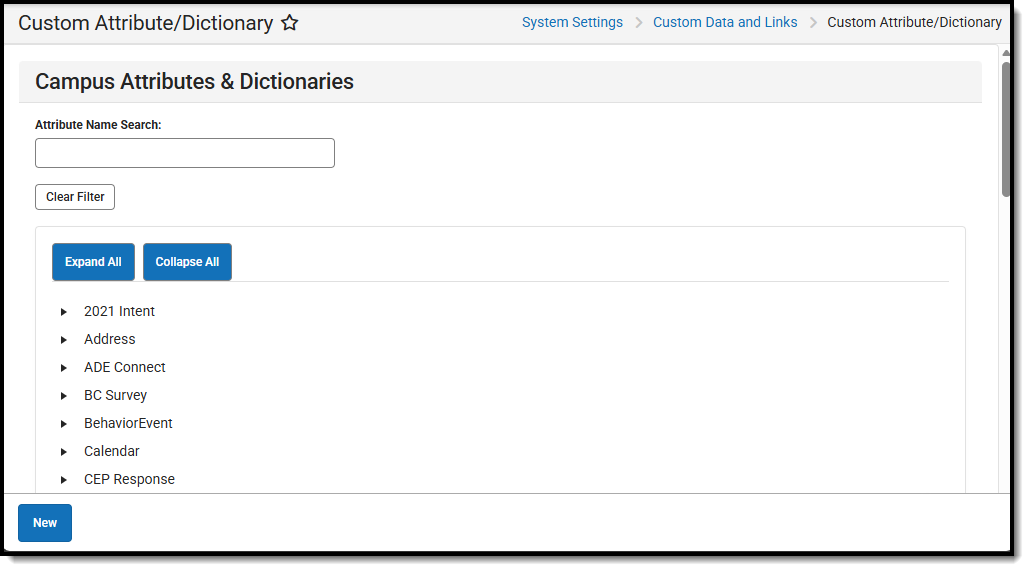screenshot of the custom attribute dictionary tool