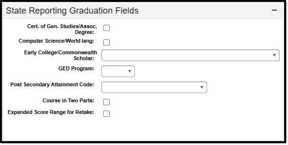 Screenshot of the state reporting graduation fields.