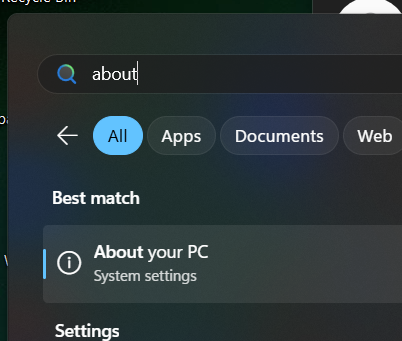 Search tool. About your PC is the first result. 