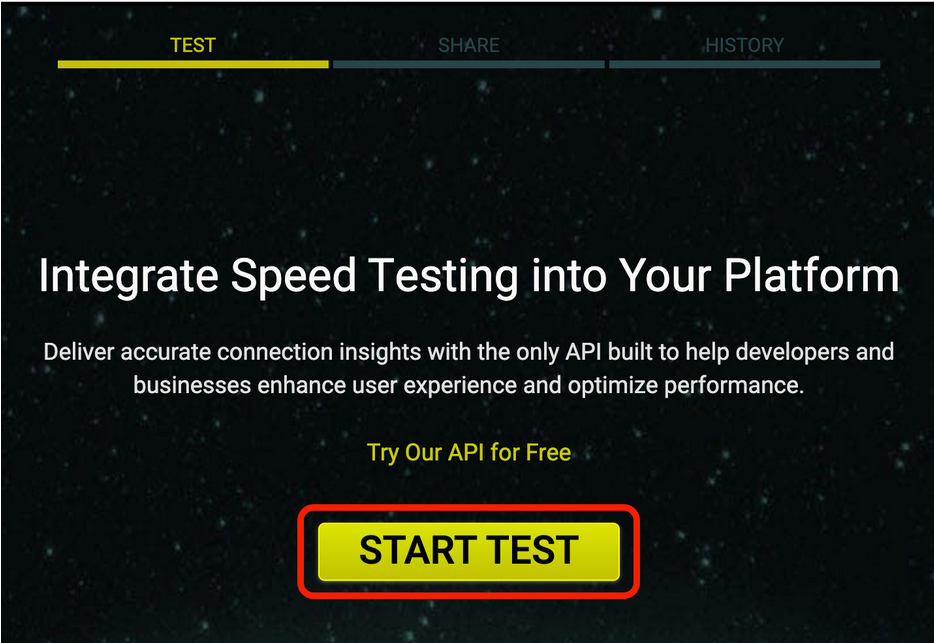 speed test interface with start button