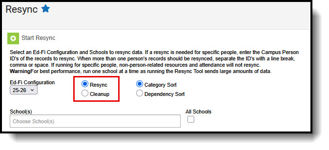 Screenshot of the Resync and Cleanup Logic options.