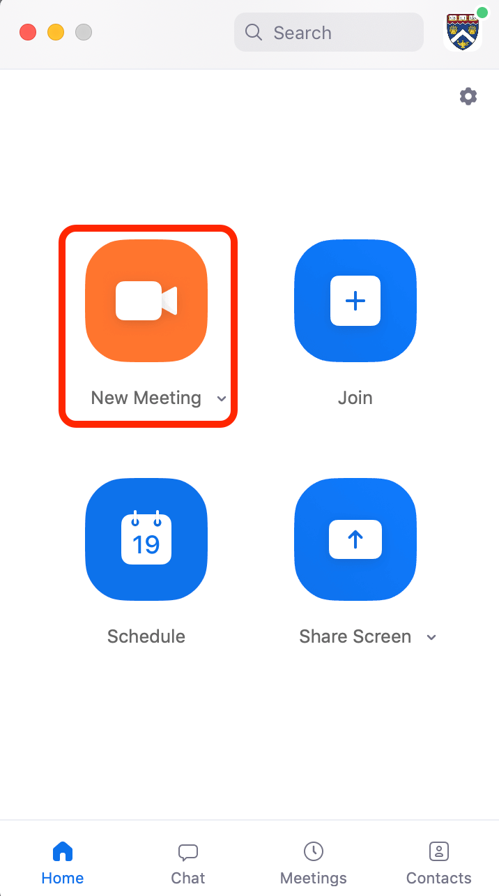 Circle around New meeting Button in the Zoom desktop app.