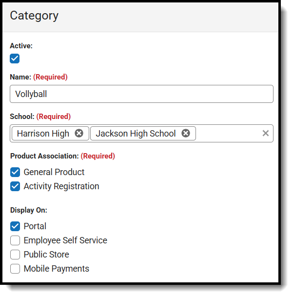 Screenshot of the Category panel displaying category options.