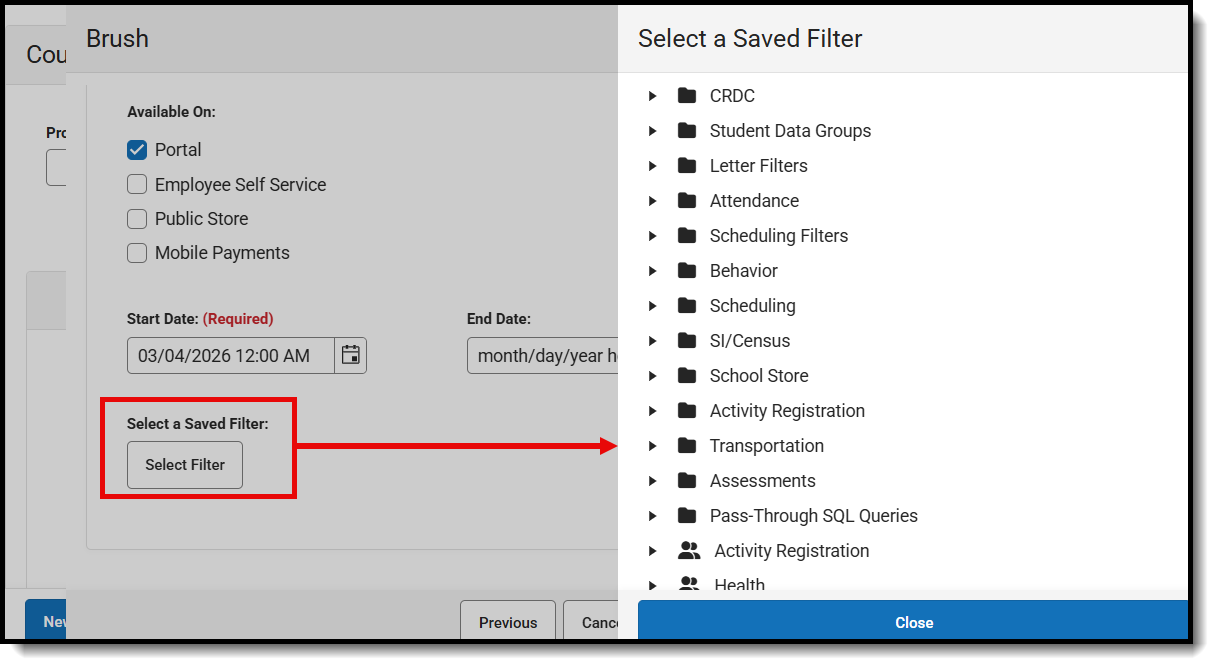 Screenshot of selecting a Saved Ad Hoc Filter. 