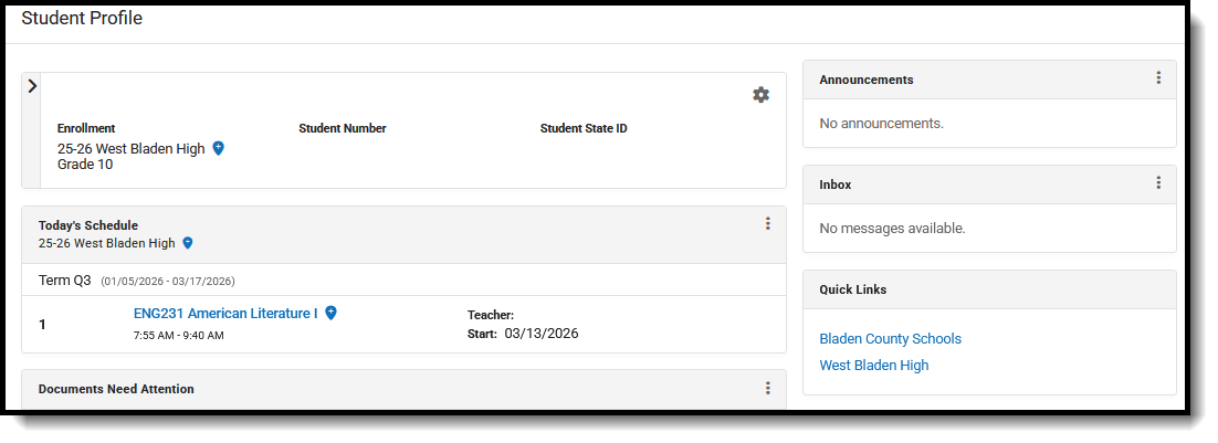 Screenshot of the Student Portal login for Home School access. 