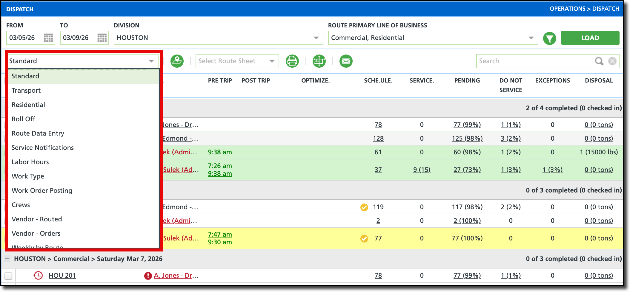 Grid View Options dropdown