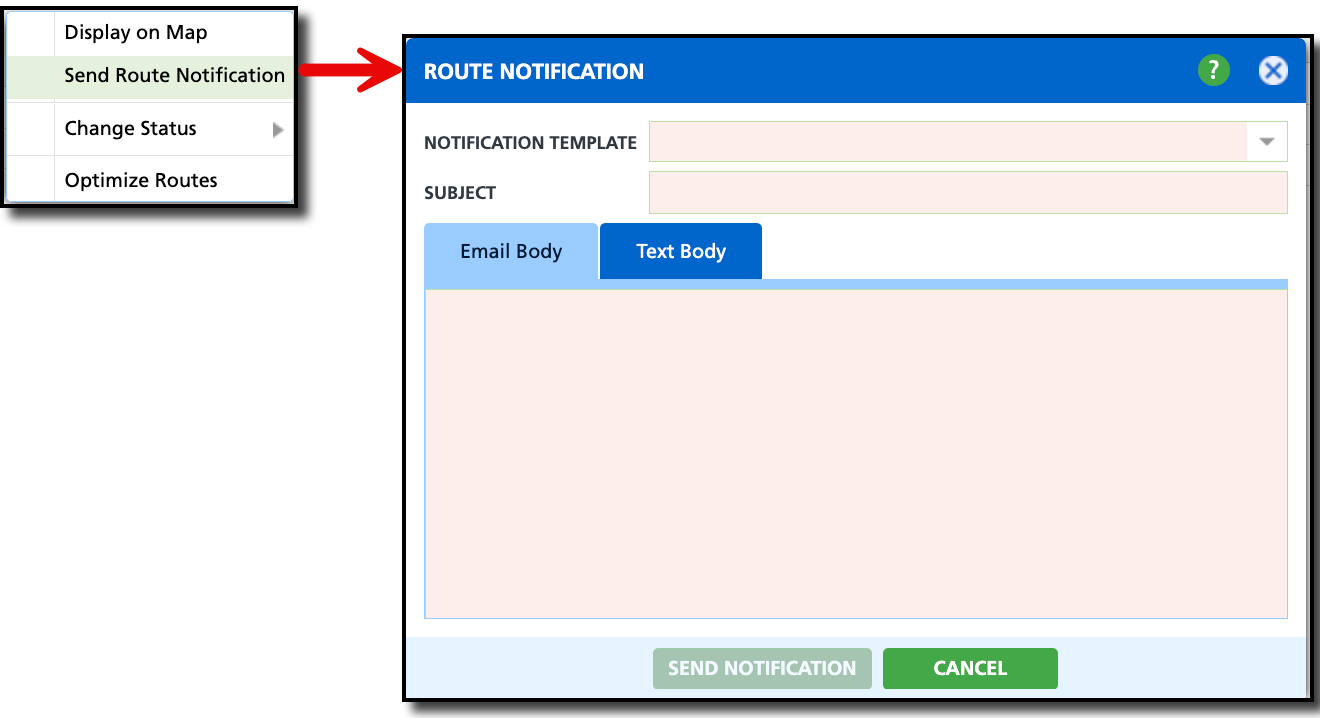 Send Route Notification screenshot