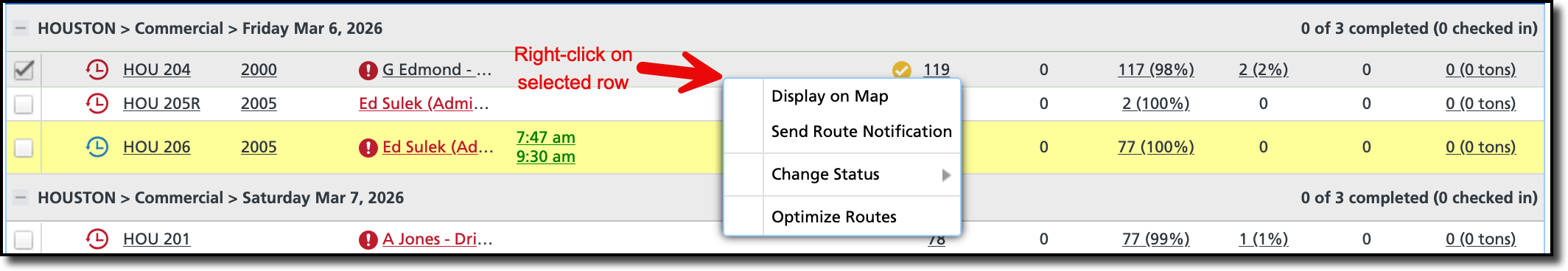 Quick Actions Dispatch menu