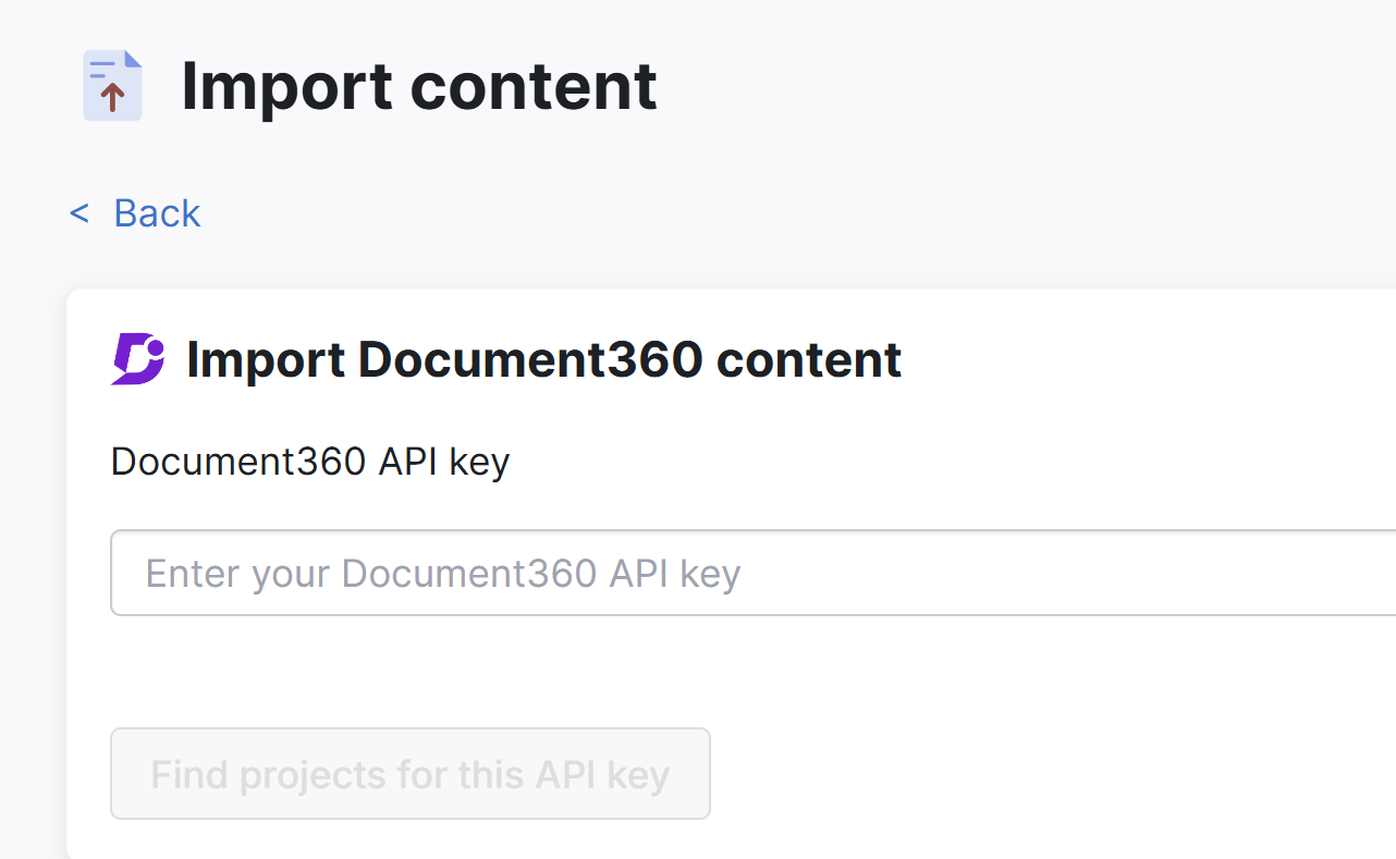 The Import Document360 content page