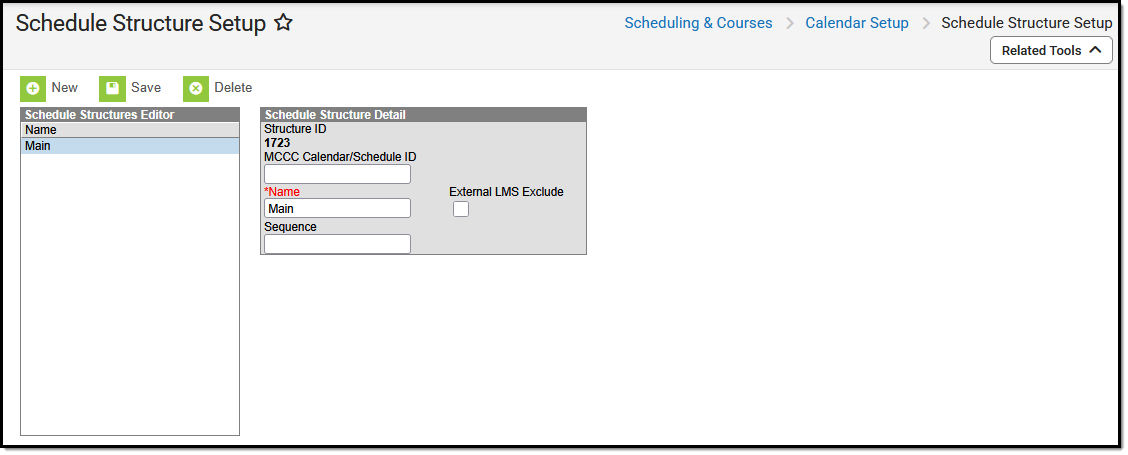 Screenshot of the Schedule Structure Setup tool. 