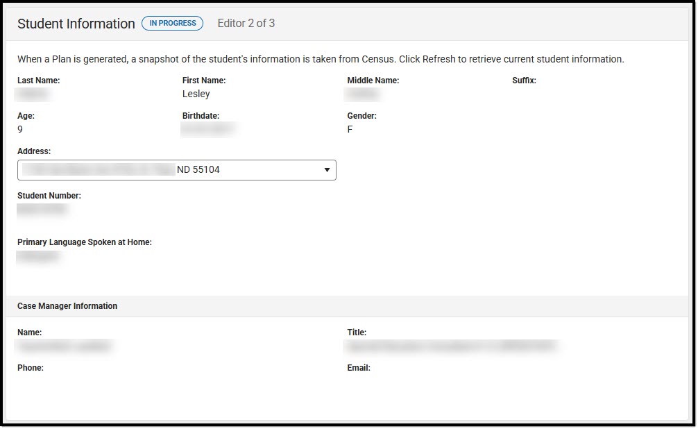 Screenshot of the Student Information Editor.