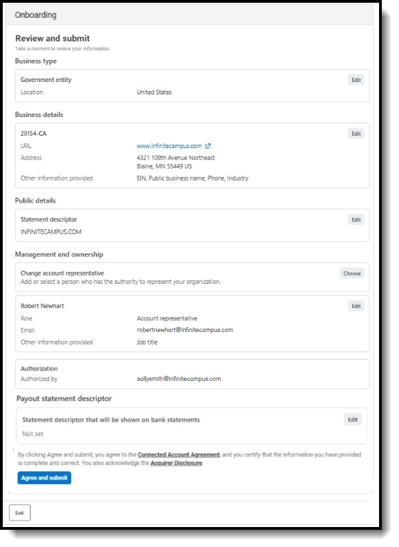 Screenshot of review and submit