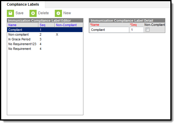 Screenshot of the compliance labels setup tool.