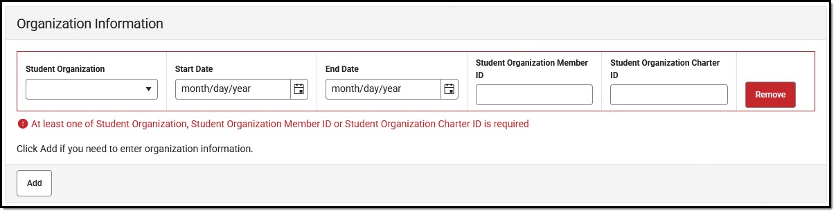 Screenshot of the CTE Organization Information Editor