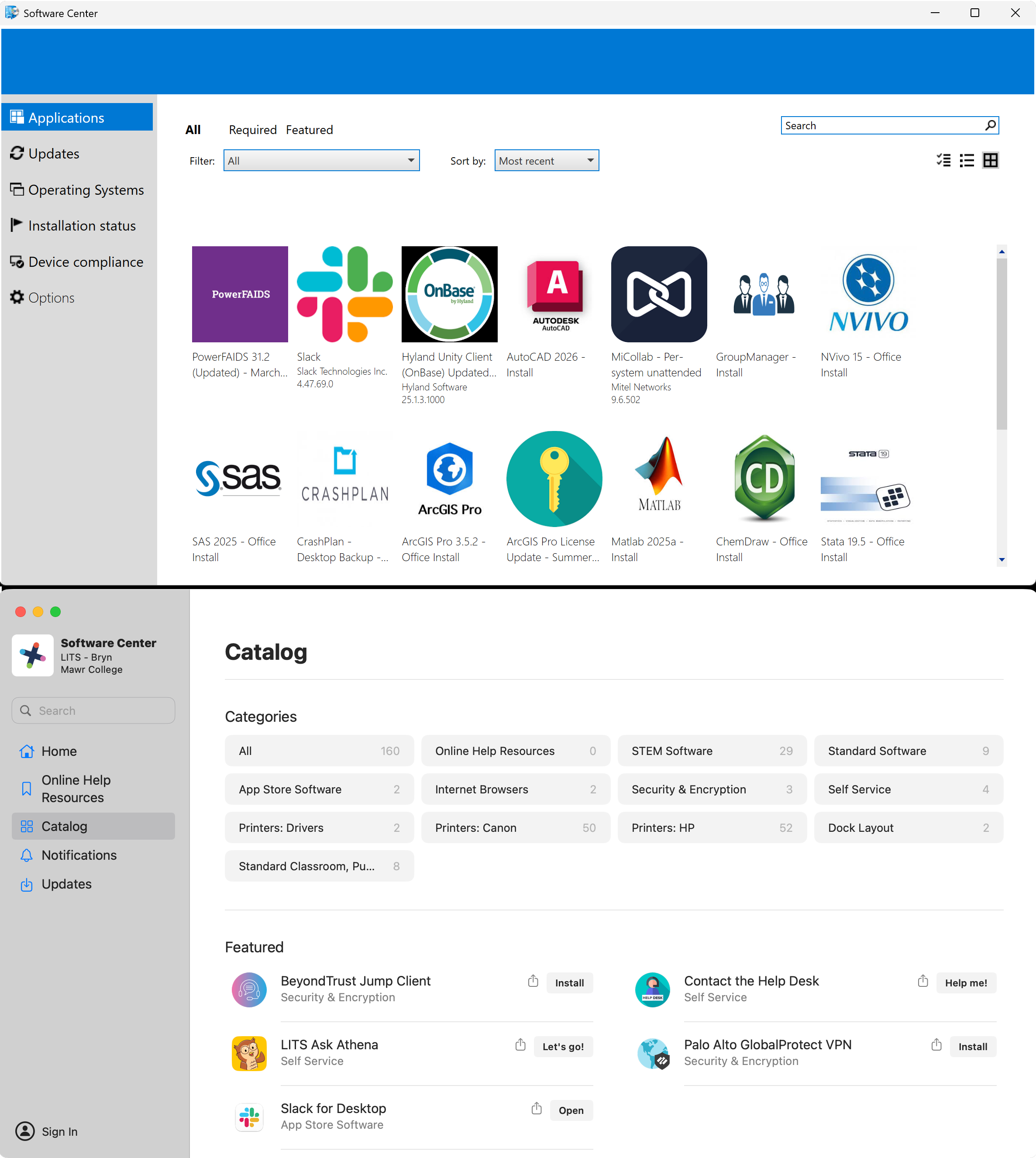 screenshot of the mac software center overlayed on the windows software center