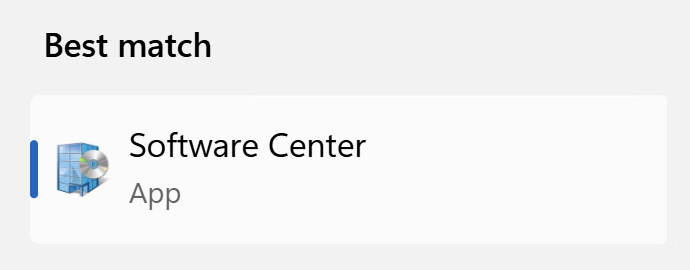 software center listed in windows start menu